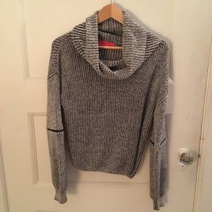 Knit Cowl-Neck Sweater with Zip Elbows - Medium